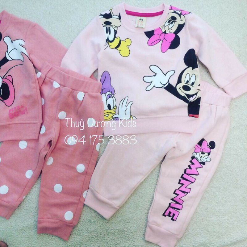 Bộ nỉ bông Minnie 2 mẫu xuất dư cho bé gái 1-6y phom nhỏ