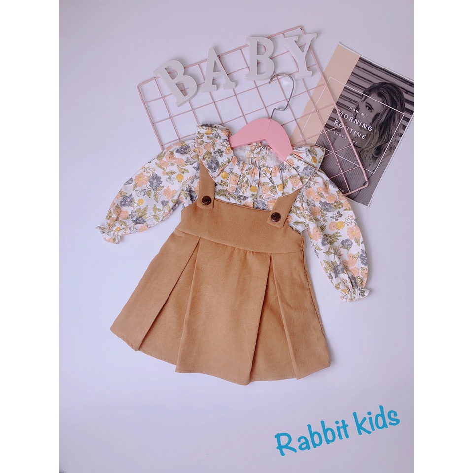Set Váy Thu Đông Cho Bé Gái 2 Chi Tiết 💝FREESHIP💝 Đầm Thiết Kế Cao Cấp – Váy Dài Tay Cho Bé Yếm Vàng Áo Hoa Xinh Xắn