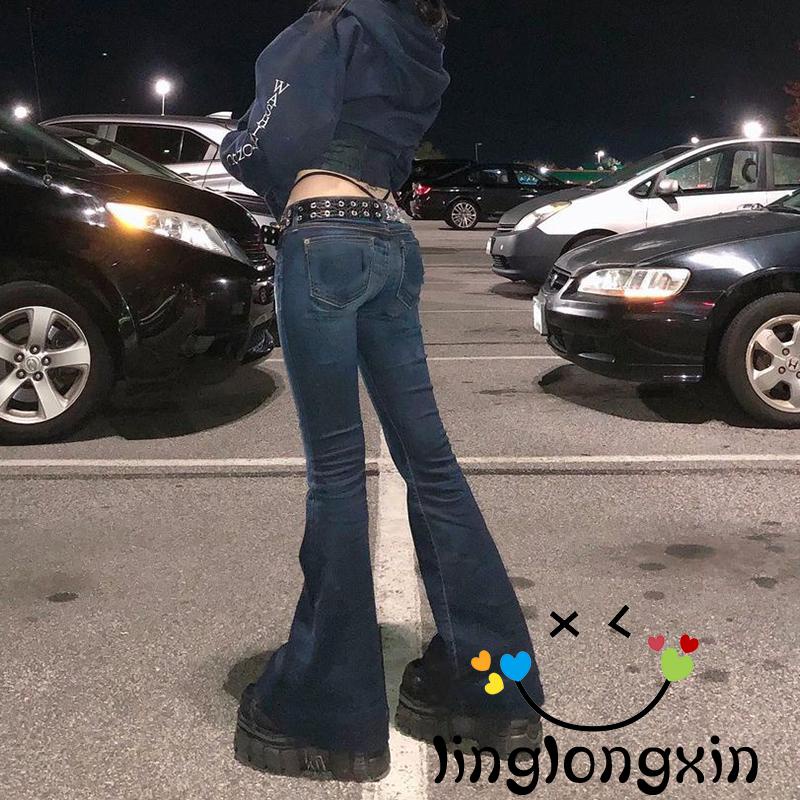 Quần Jean Ống Loe Cổ Điển Thời Trang Phong Cách Hàn Quốc Cho Nữ Linglongxi2-2000s y2k