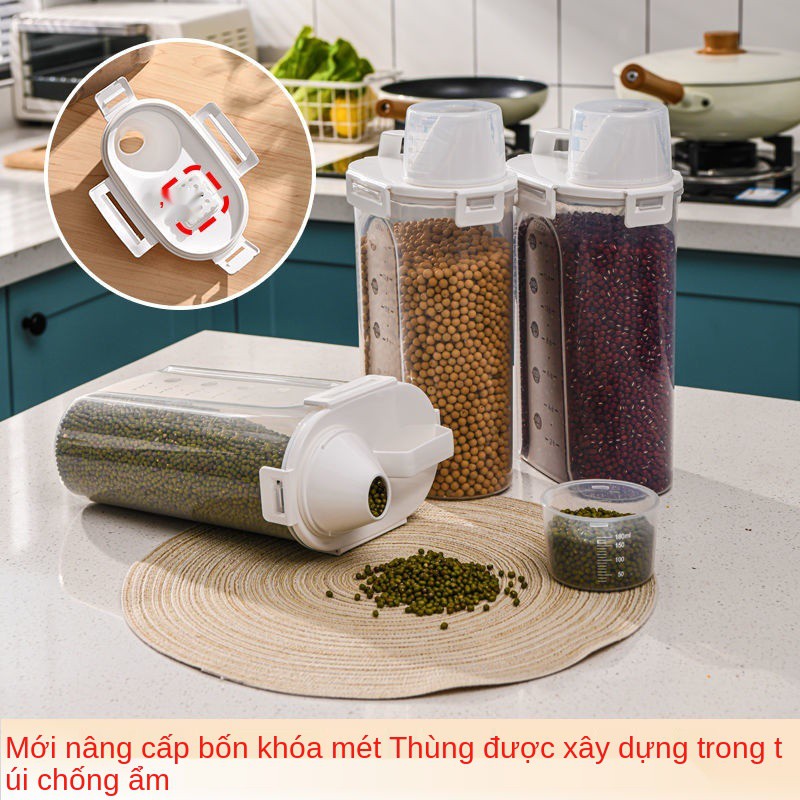 thùng gạo nhà bếp gia đình ngũ cốc linh tinh xô bột nhựa chống côn trùng và ẩm bảo quản hộp đựng thức ăn cho mèo