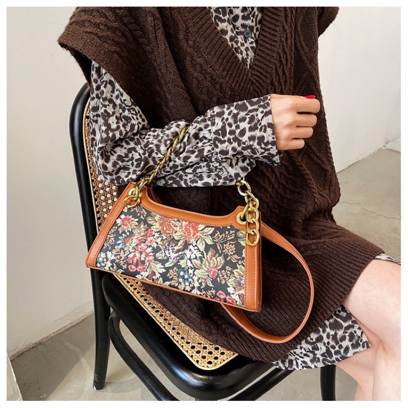 [ORDER] Túi xách nữ hoa vintage phối màu thời trang_chất da cao cấp in sắc nét