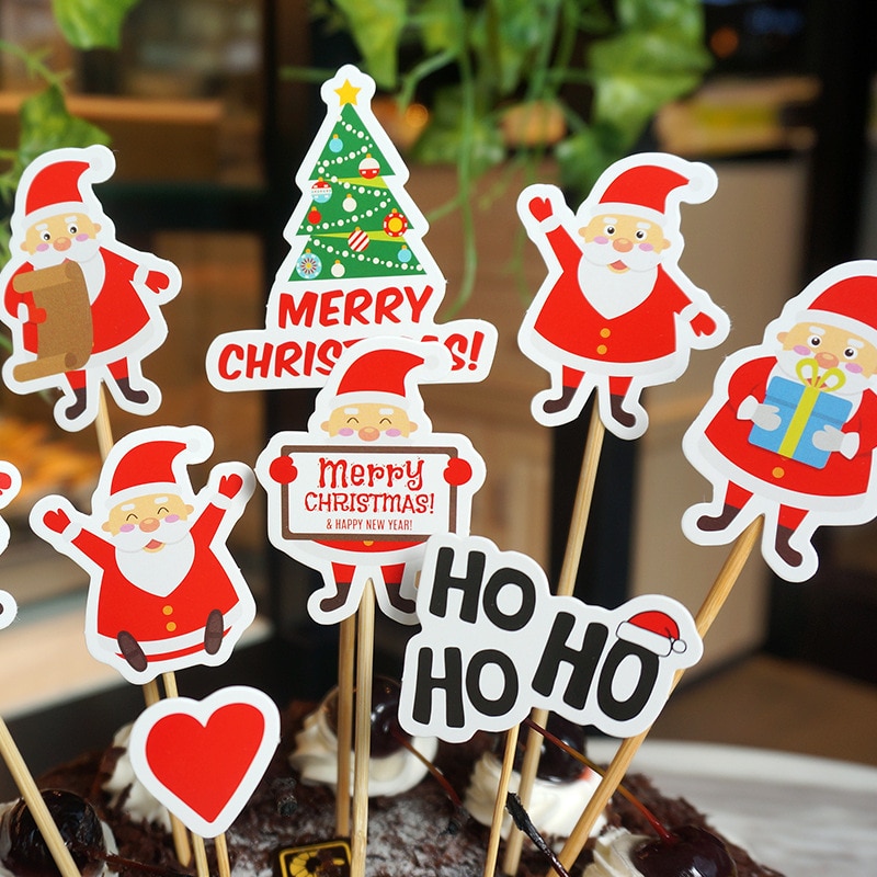 Set 9 topper trang trí bánh hình ông già noel / cây thông noel dễ thương