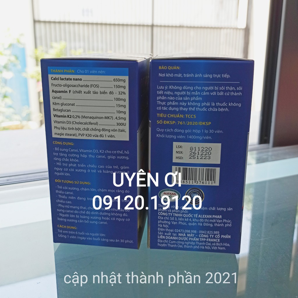 (MẪU MỚI 2021) CANXI NANO K2 D3 ALEXAN - VIÊN UỐNG BỔ SUNG CALCI NANO K2D3 CHO CẢ GIA ĐÌNH - HỘP 30 VIÊN UỐNG 30 NGÀY