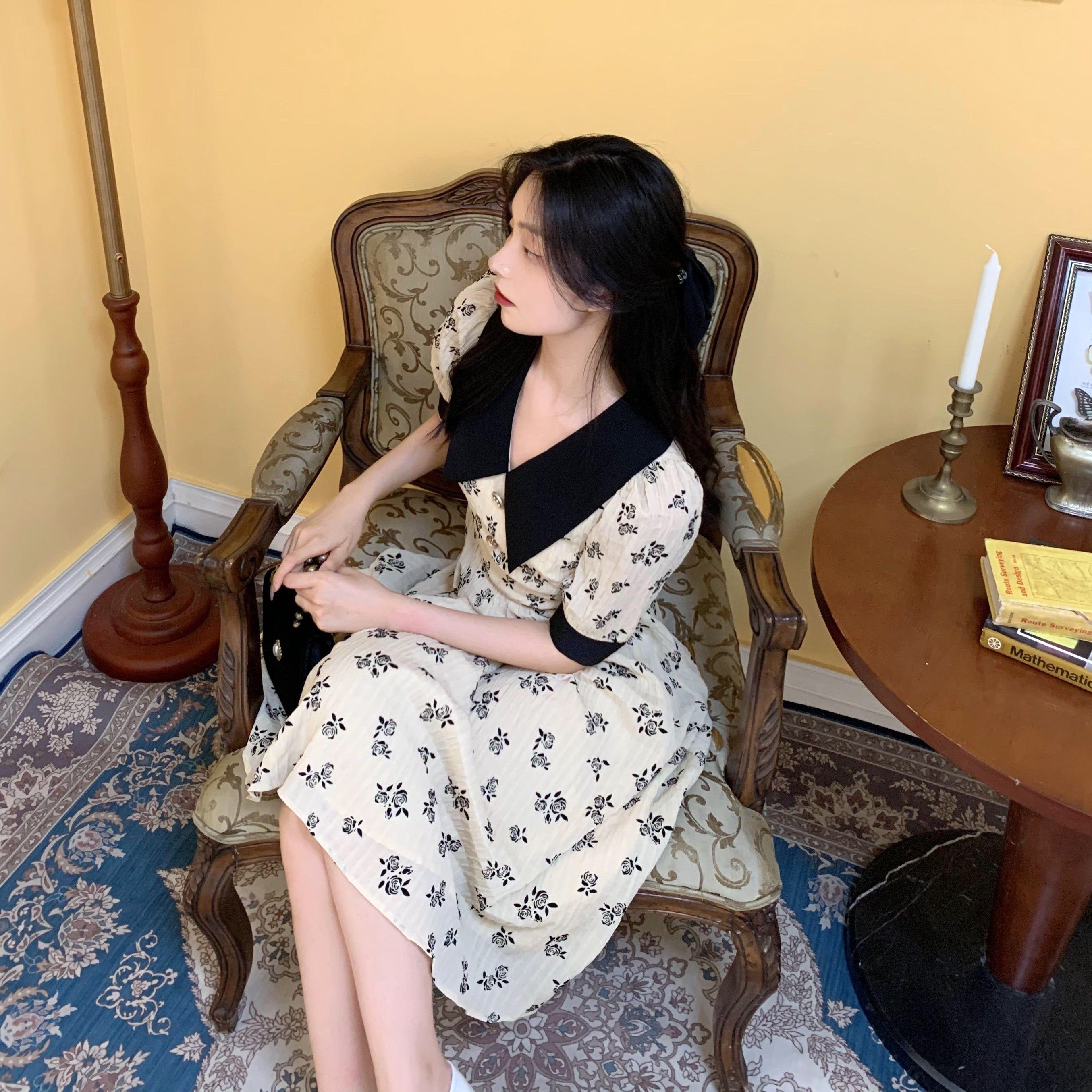 Đầm Nữ Tay Ngắn Cổ Chữ V Họa Tiết Hoa Thời Trang Quyến Rũ | BigBuy360 - bigbuy360.vn