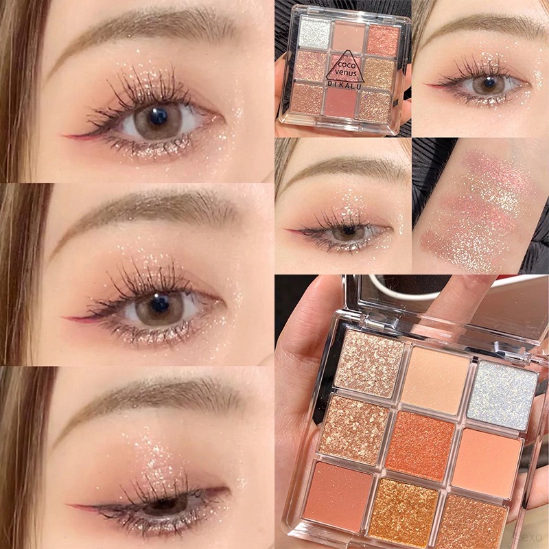 Bảng Phấn Mắt DIKALU 9 Màu Tông Đất Lấp Lánh