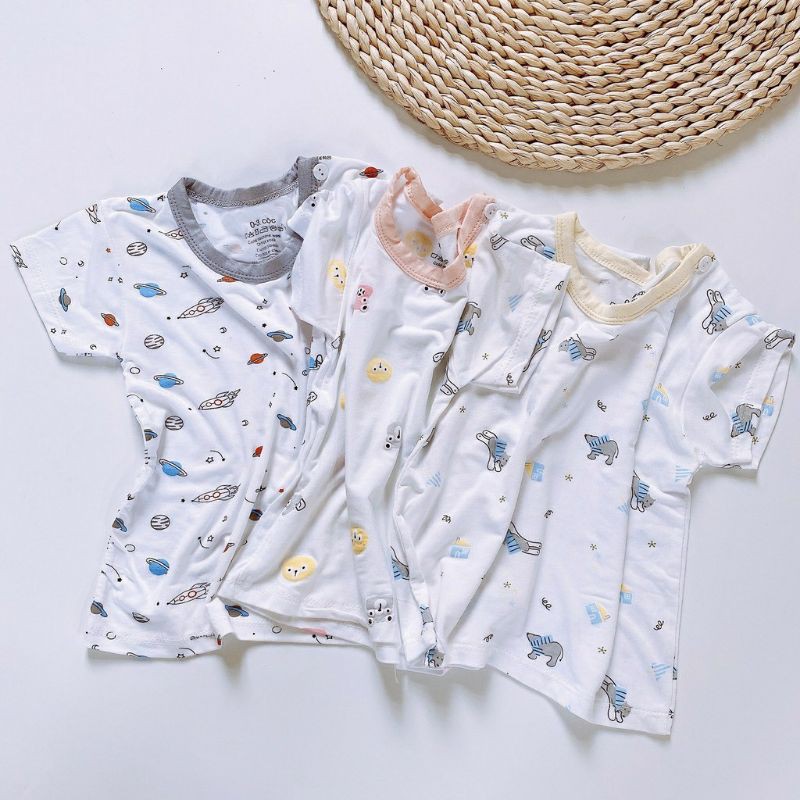 Bộ quần áo CỘC TAY cotton thun lạnh Minky mom A3 cho bé sơ sinh từ 0-18 tháng