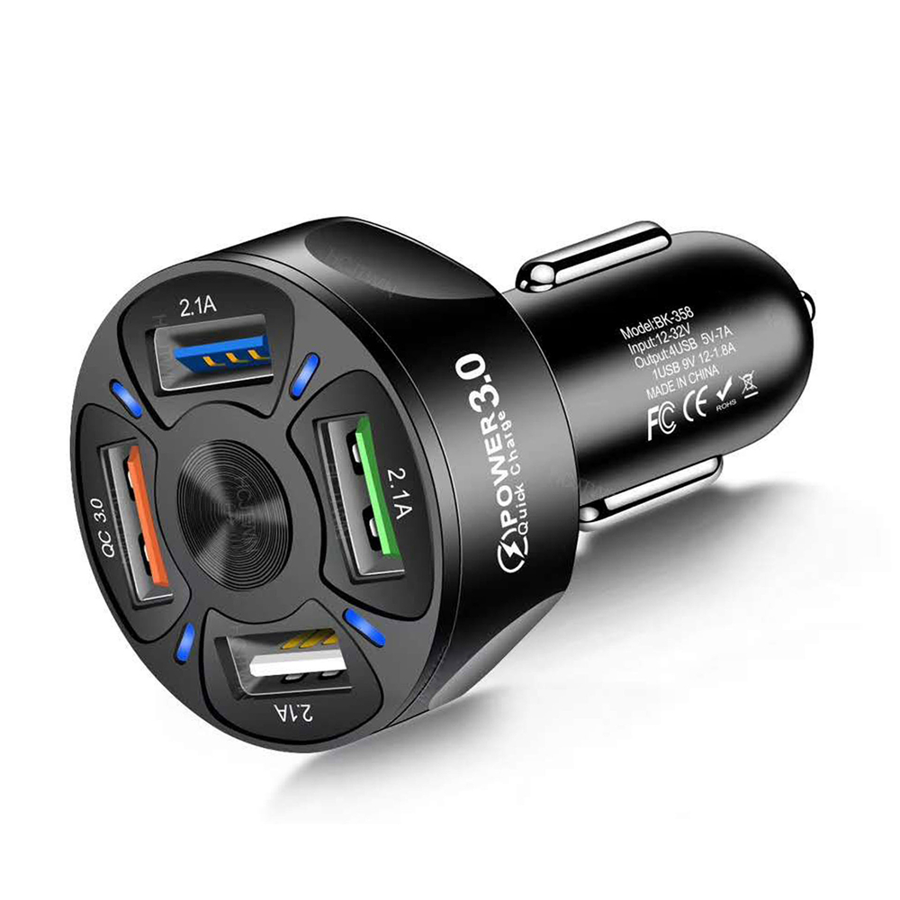 Tẩu sạc nhanh chuyển đổi 4 cổng USB 3.0 có đèn LED hiển thị dành cho xe hơi
