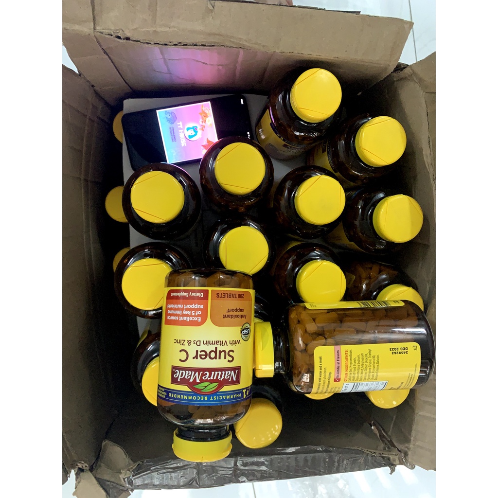 Viên uống bổ sung vitaminC Nature Made Super C With Vitamin D3 & Zinc, 200 viên