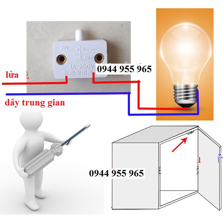 Hàng Hot Công tắc vuông tủ áo tủ lạnh công tắc hành trình mở cửa đèn sáng