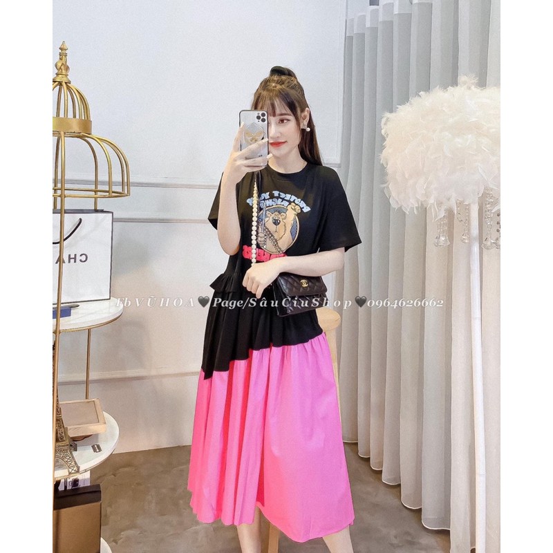 Đầm thun cotton phối màu , Đầm thun bèo phối màu cao cấp | BigBuy360 - bigbuy360.vn