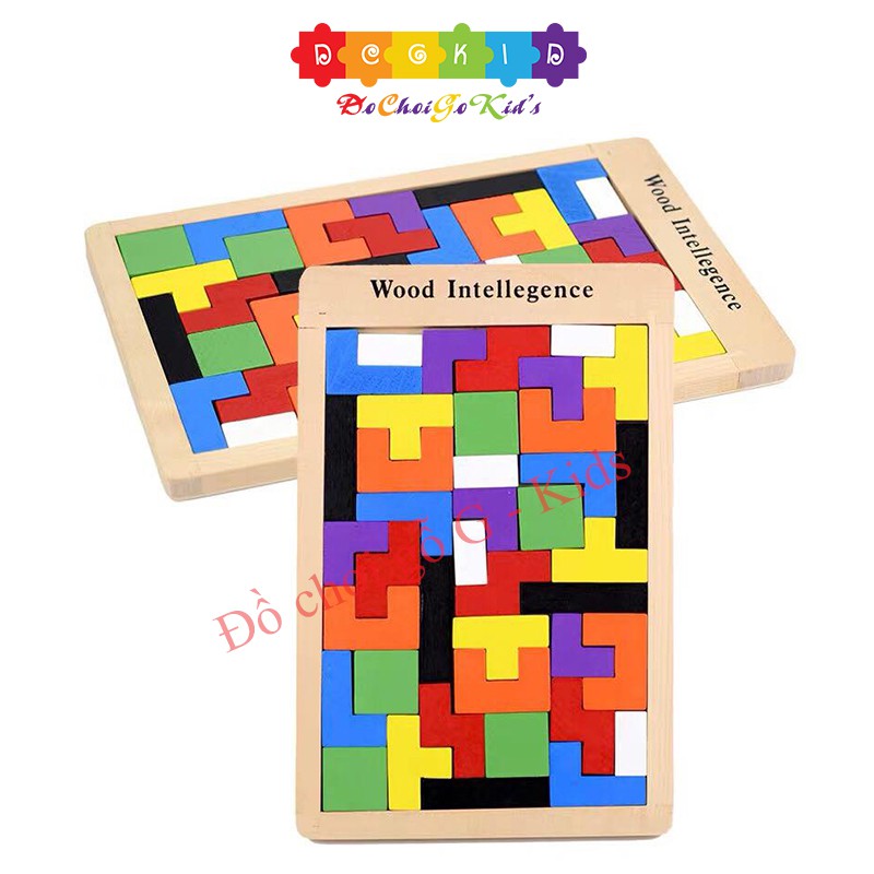 Combo Đồ Chơi Xếp Hình tTris Uẩn Thông Minh Cao Cấp, Tetris Xếp Gạch Ghép Hình Gỗ Pitomio Montessori