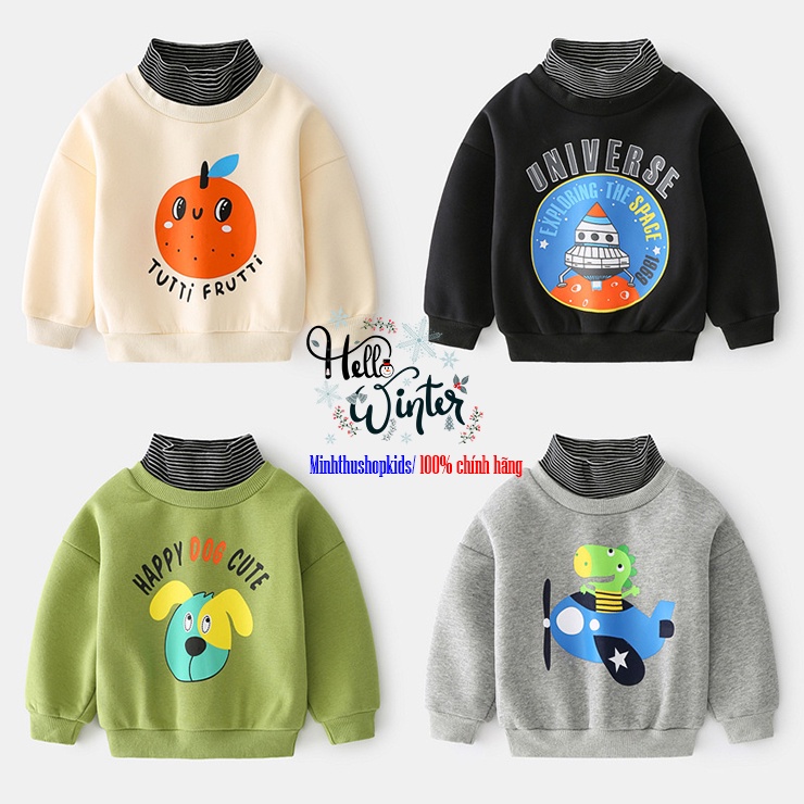 Áo nỉ  Wapypy dài tay cổ lọ lót nhung siêu ấm Bé Trai/Bé Gái