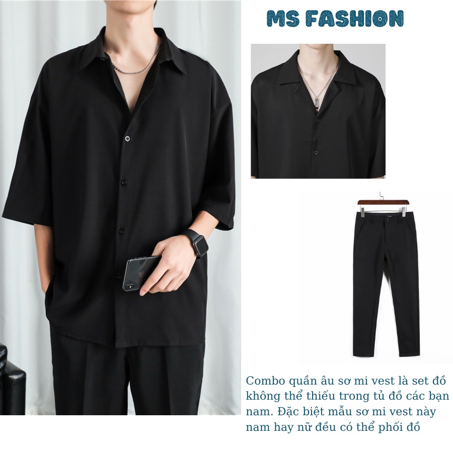 Áo sơ mi nam tay ngắn ,sơ mi cổ vest unisex  chất vải lụa mịn chống nhăn thương hiệu menswear.