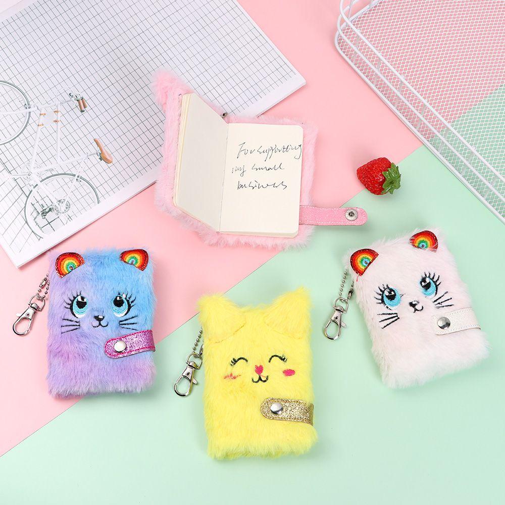 Sổ Tay Bìa Lông Xù Hình Mèo Hoạt Hình Nhiều Màu Dễ Thương