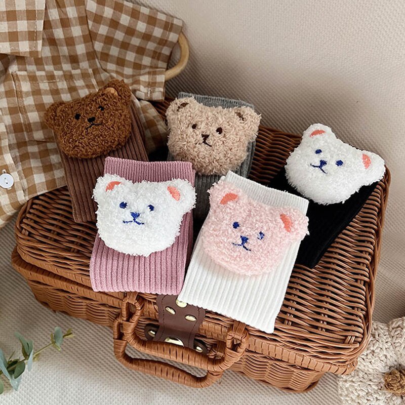 Tất Dài Mềm Mại Hình Gấu Hoạt Hình Dễ Thương Cho Bé