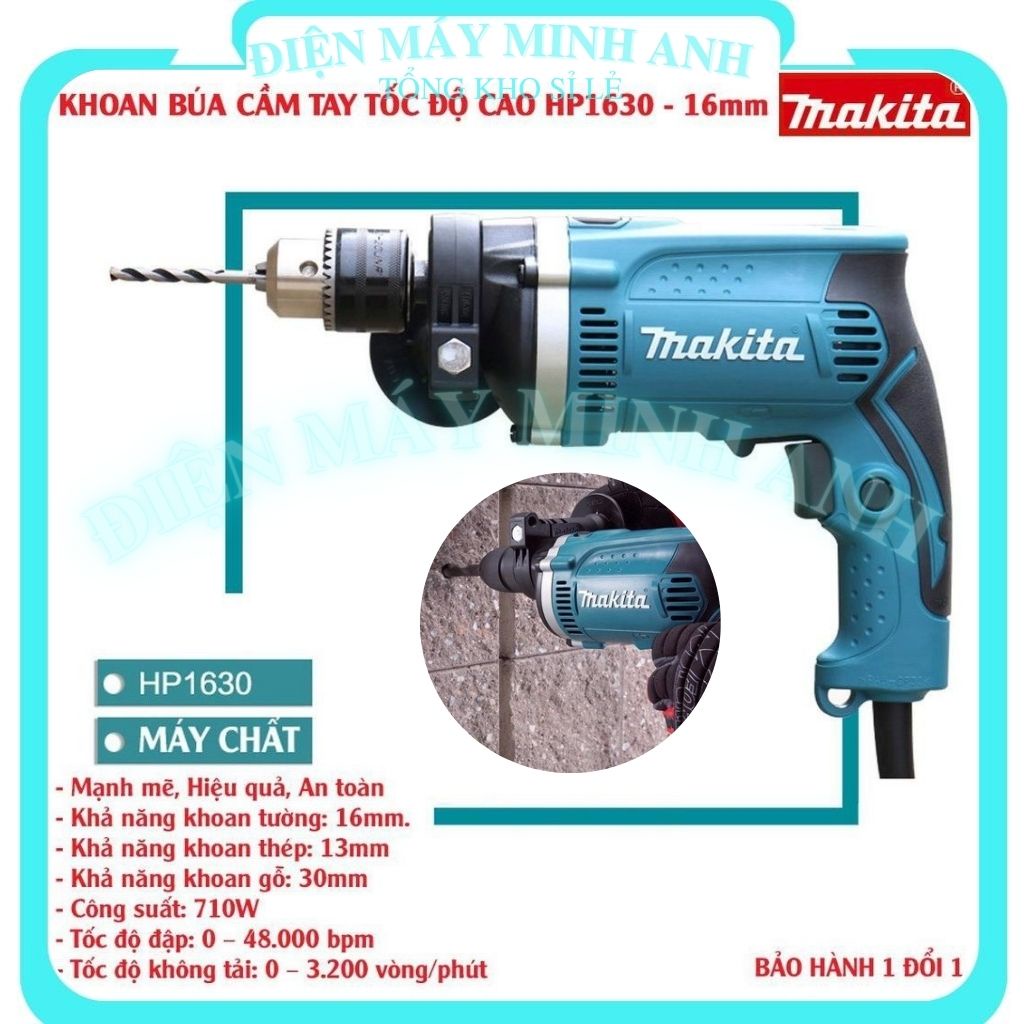 Máy khoan bê tông tường cầm tay bắn bắt vặn vít Makita HP1630 điện mini đa chức năng giá rẻ