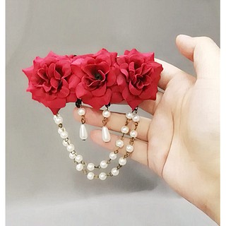 Kẹp tóc hình hoa hồng đỏ phong cách Lolita