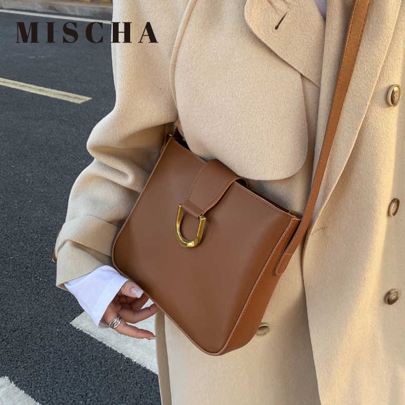 Mischa Túi Xách Đeo Vai Hình Vuông Cỡ Lớn Chất Liệu PU Màu Trơn Thời Trang Thu Đông Cho Nữ