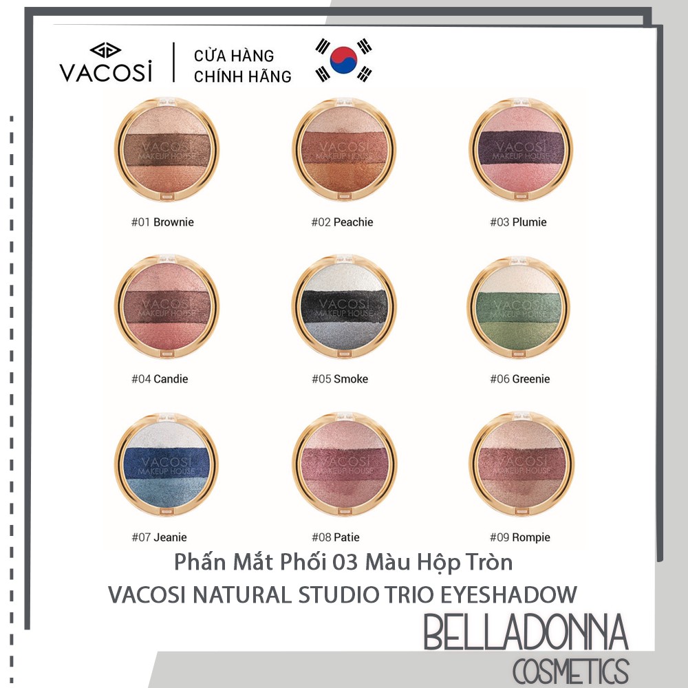 Phấn Mắt Phối 3 Màu Hộp Tròn Vacosi Trio Eyeshadow 5g (9 Tone Màu)