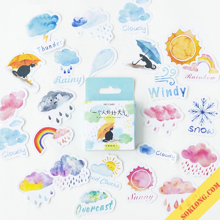 Hộp nhãn dán sticker thời tiết 46 hình siêu dễ thương trang trí STI48 VPP Tuệ Minh