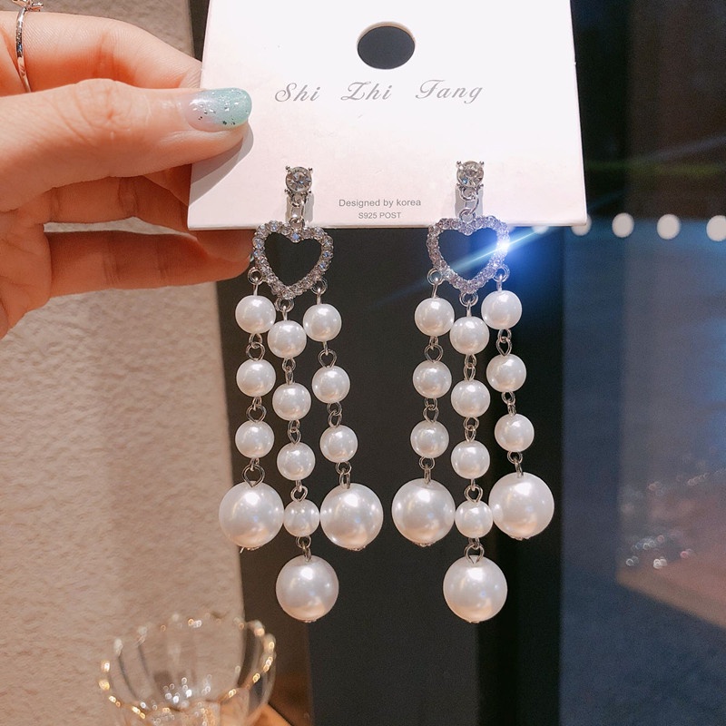 Đôi Bông Tai Sợi Dài Họa Tiết Trái Tim Thời Trang Sành Điệu Cho Nữ