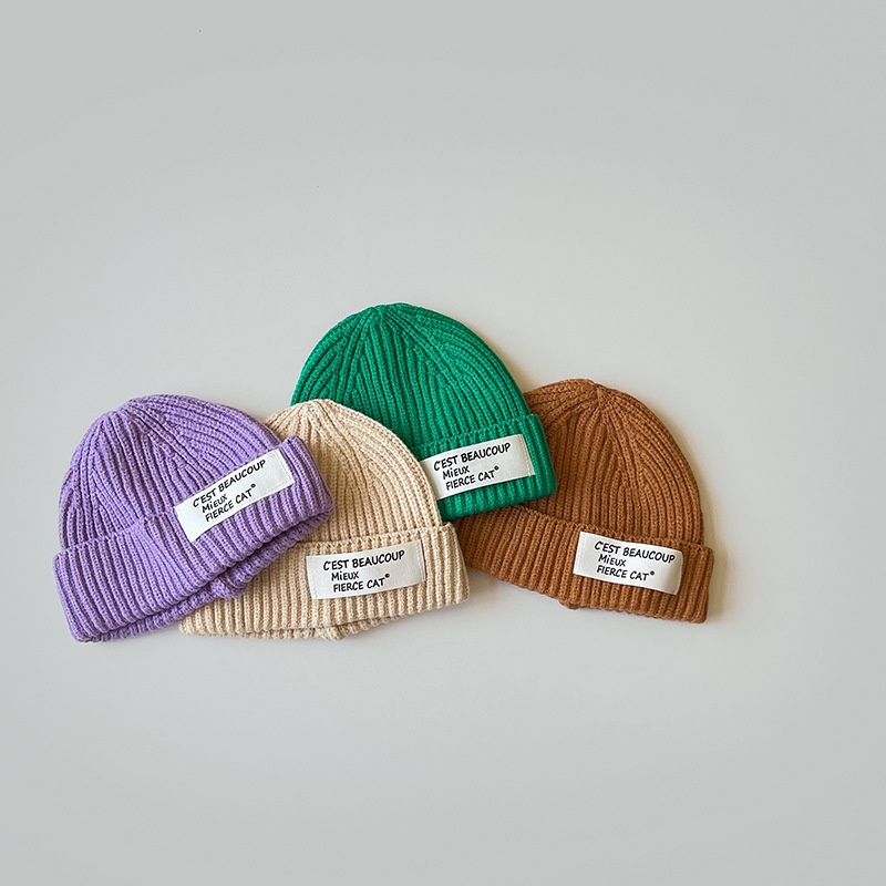 Mũ beanie Trùm Đầu Chống Gió Giữ Ấm Màu Sắc Kẹo Ngọt In Chữ Đơn Giản Phong Cách Hàn Quốc Cho Bé