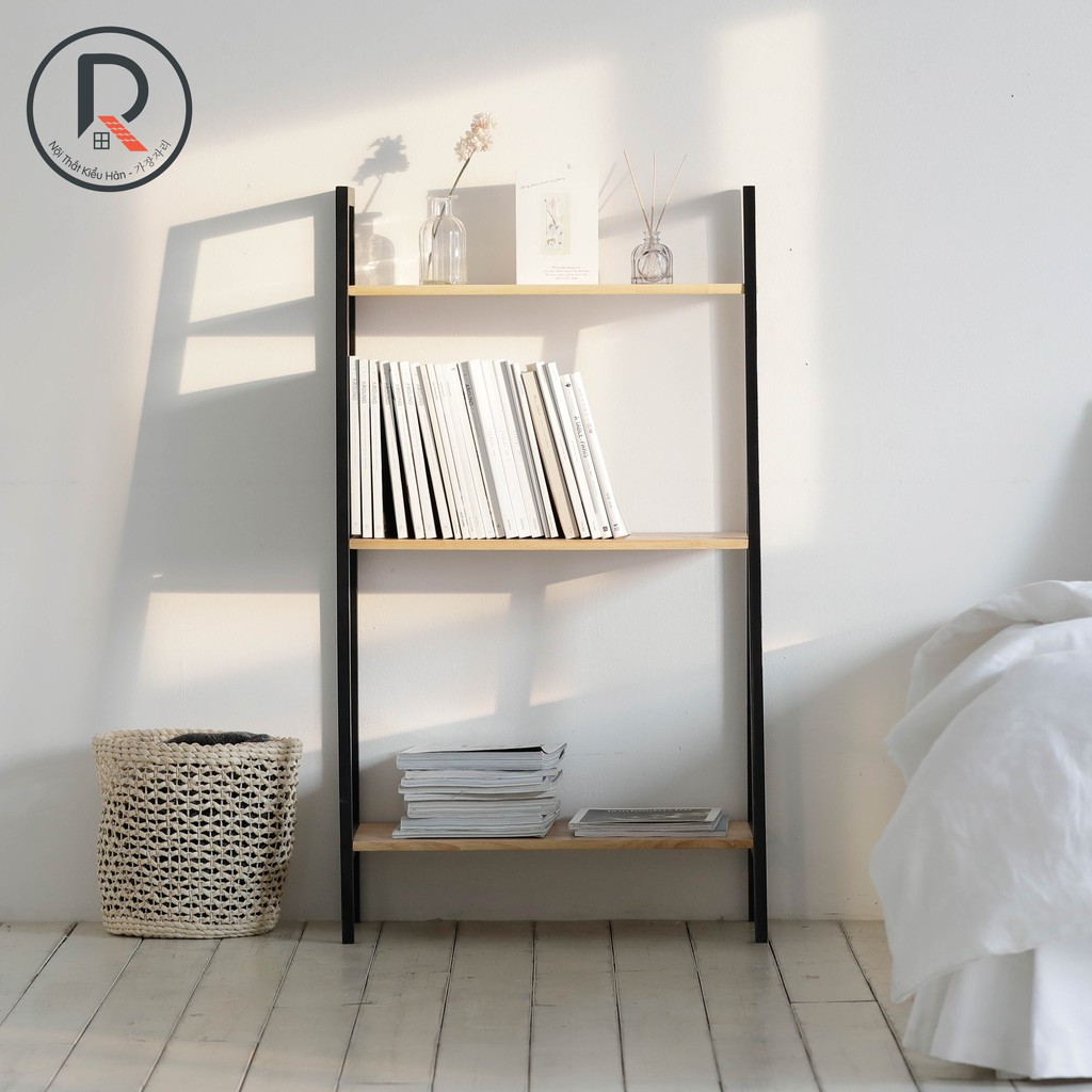 KỆ SÁCH 3 TẦNG - A BOOK SHELF 3F - ĐEN PHỐI GỖ - NỘI THẤT KIỂU HÀN - 가장자리