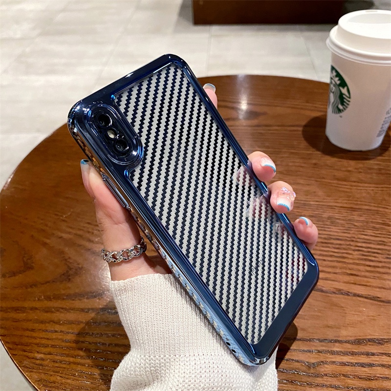 Ốp Điện Thoại Mềm Trong Suốt Kiểu Vuông Mạ Điện Họa Tiết Kẻ Sọc Cho iPhone X XR XS MAX 7 8 Plus SE 2020 2022