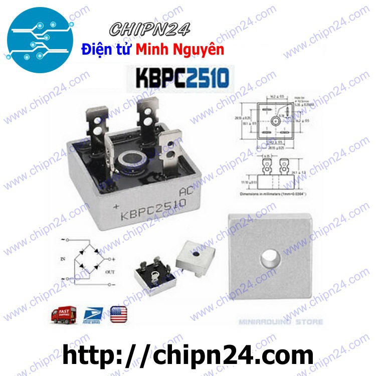 [1 CON] Cầu Diode KBPC2510 25A 1000V (25A vuông)