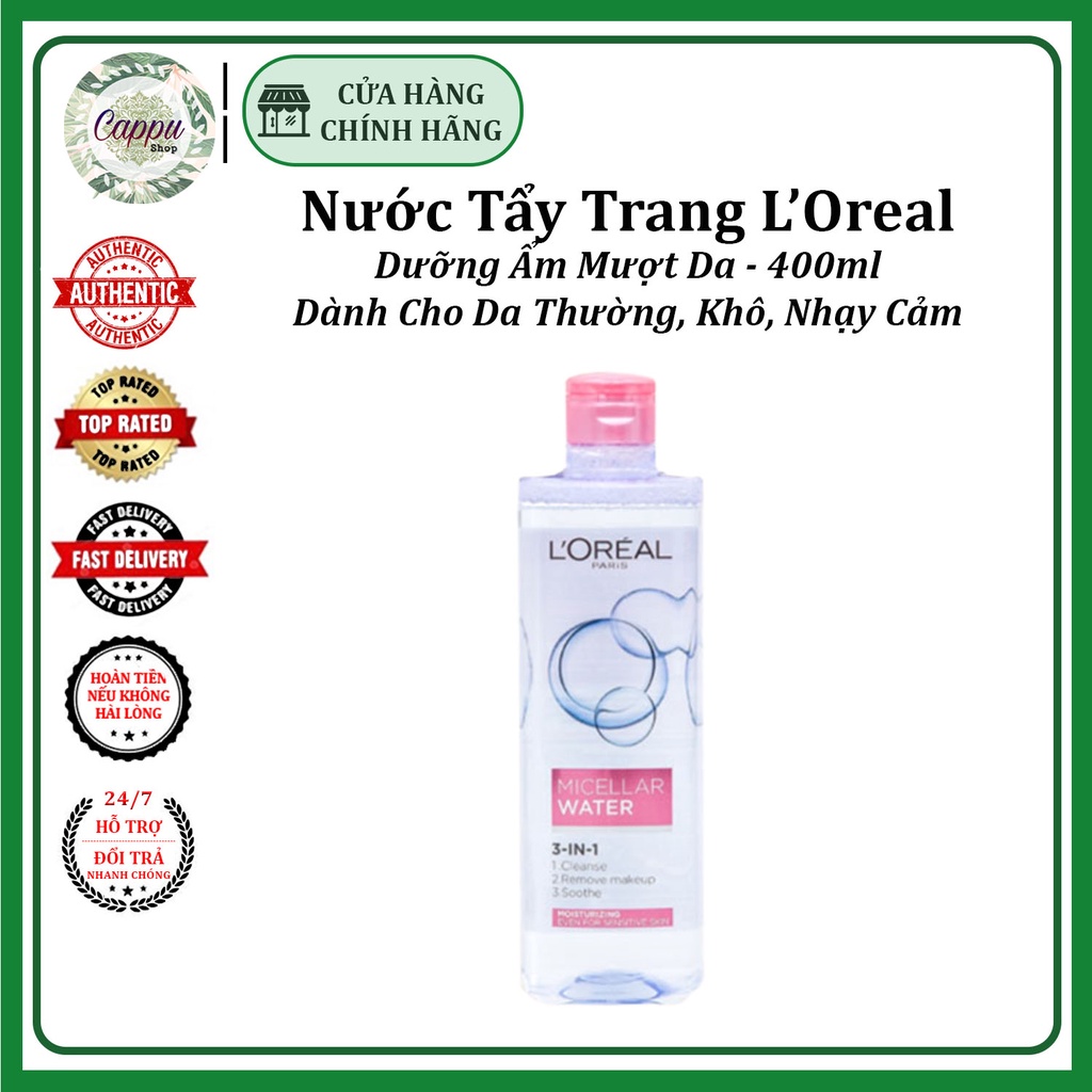 Nước Tẩy Trang Loreal [FREE SHIP] 400ml - L'Oreal Paris 3-in-1 Micellar Wate