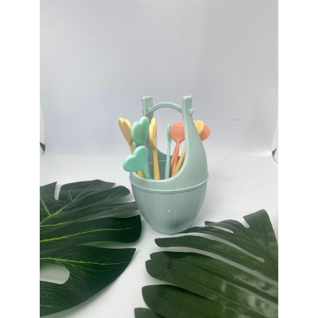 Bộ xiên hoa quả bằng nhựa hình trái tim,rĩa ăn trái cây cao cấp 3399   nĩa trái tim NHỰA VIỆT NHẬT MALL