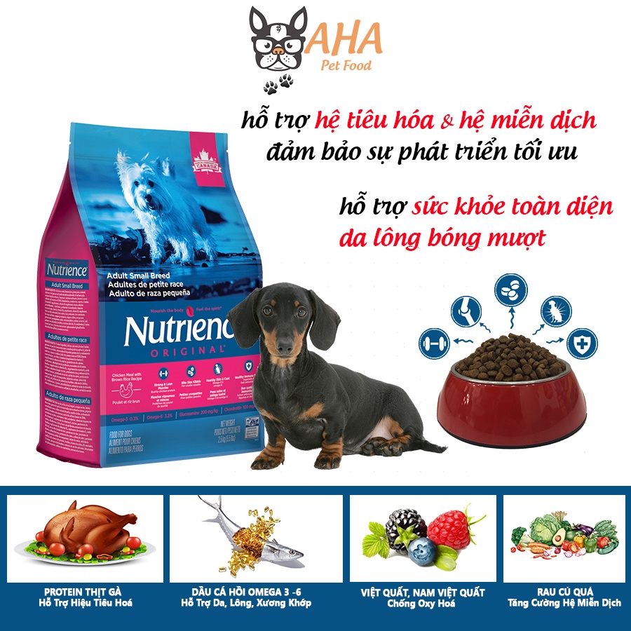 Thức Ăn Cho Chó Lạp Xưởng - Nutrience Original Bao 500g Mượt Lông, Hệ Tiêu Hoá - Thịt Gà, Rau Củ Và Trái Cây Tự Nhiên