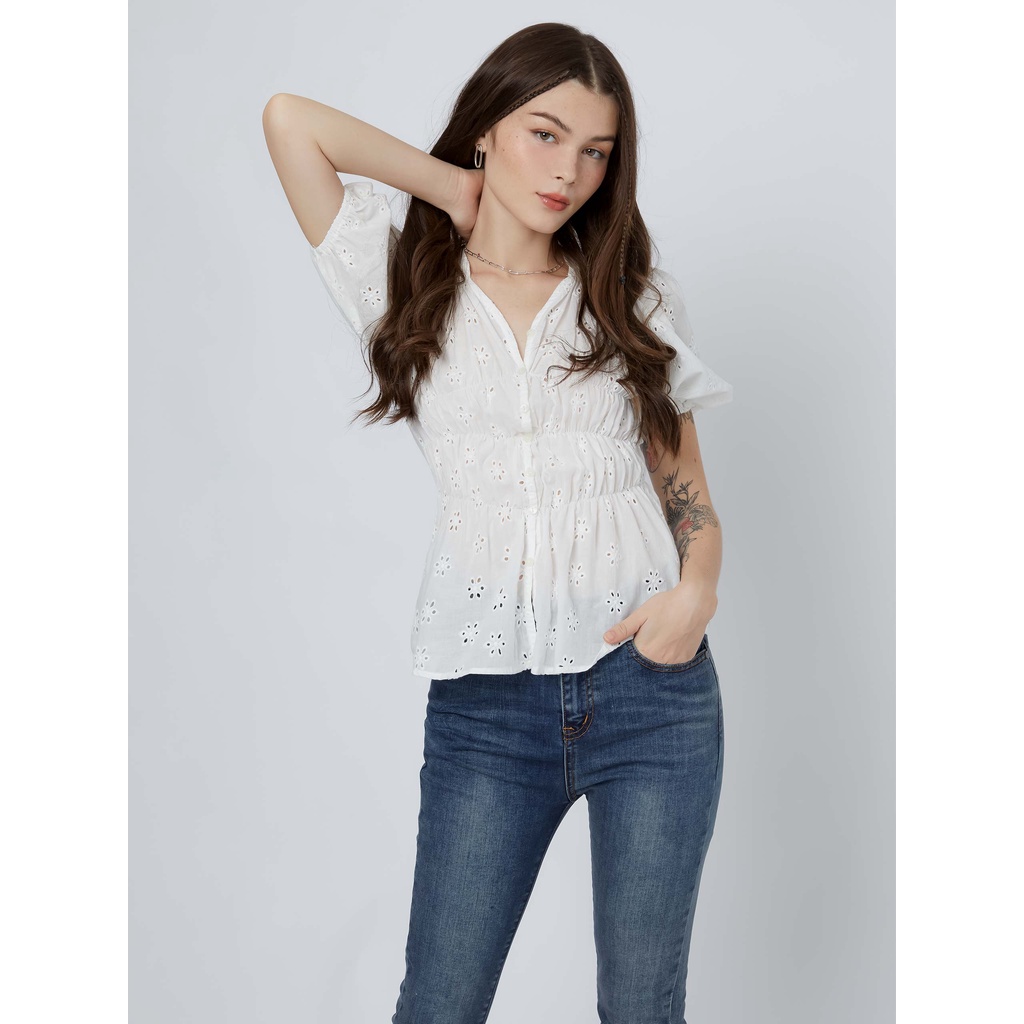 Áo Nữ Blouse Bishop Sleeves , Chất Cotton hoa thoải mái , WAK000034 ,Somehow