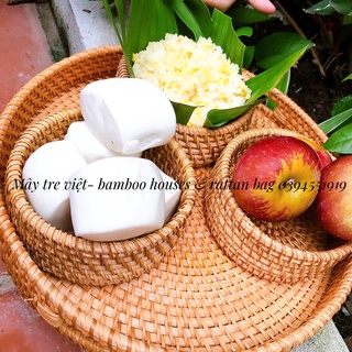 Mây tre việt | set khay tròn và bát mây decor