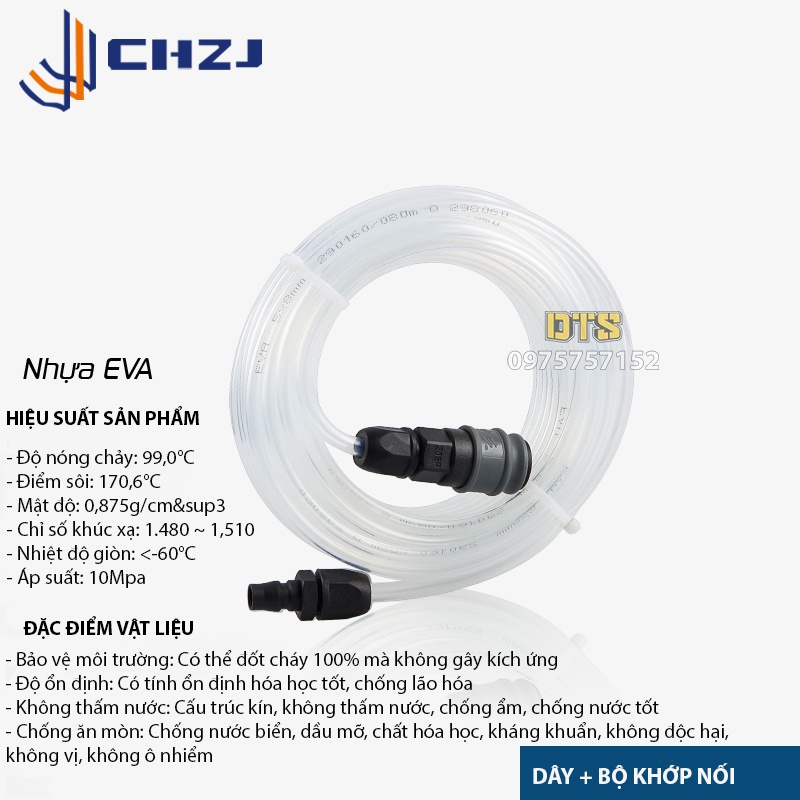 Bộ ống dây hơi khí nén nối nhanh tự động EVA Đài Loan CHZJ 5x8mm size 15m 10m, chịu áp lực suất cao, độ bền vượt trội