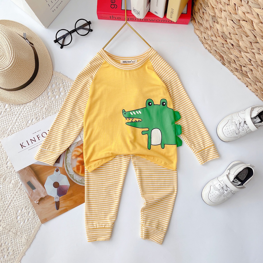 Bộ dài tay cho bé trai bé gái thu đông, đồ bộ thun lạnh dài tay minky mom trẻ em mặc ngủ ở nhà 1 2 3 4 5 tuổi BD014