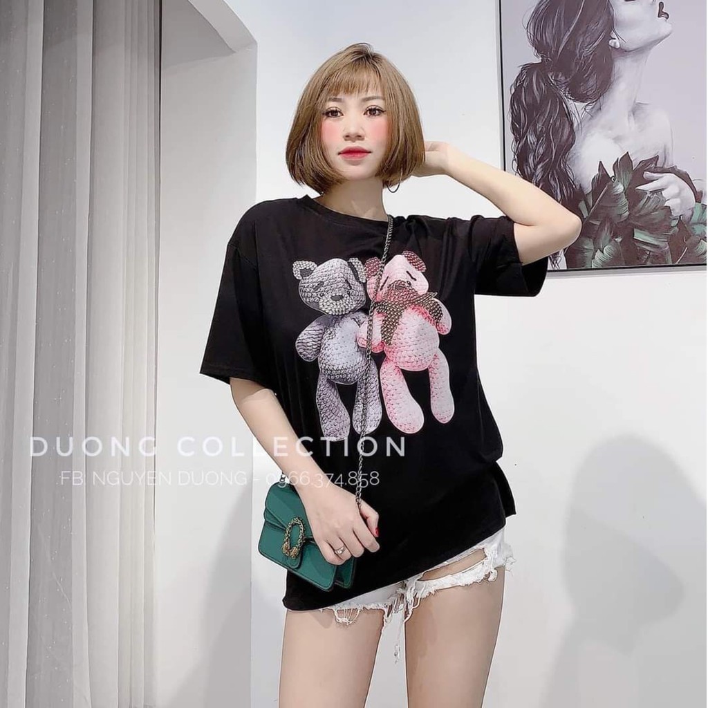 Áo phông gấu, áo phông nữ, áo cộc tay mùa hè chất cotton freesize, hàng sẵn tại Hana store