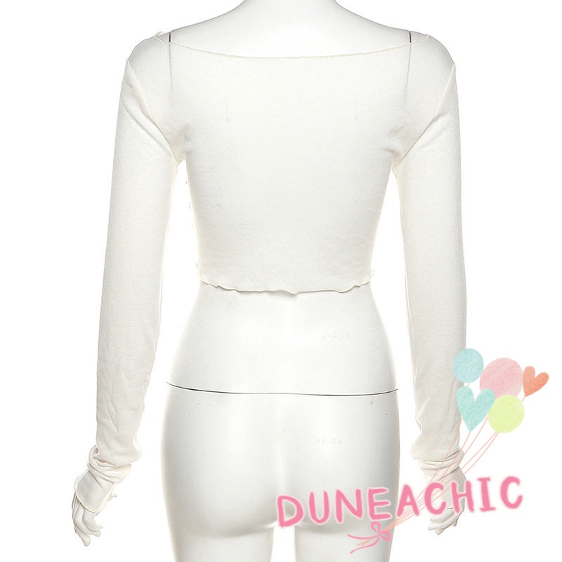 DUNEA Áo croptop tay dài xếp ly quyến rũ cho nữ