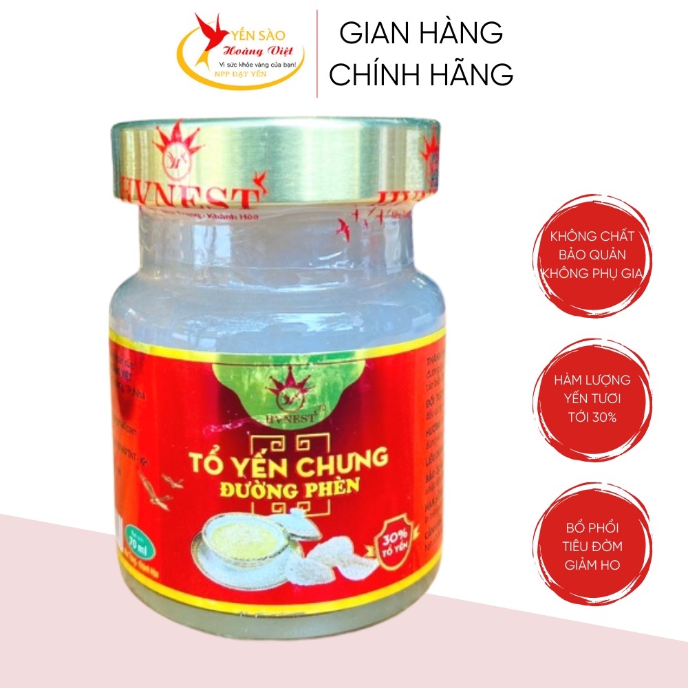 Yến sào chưng sẵn đường phèn HVNEST không chất bảo quản, thể tích 70ml