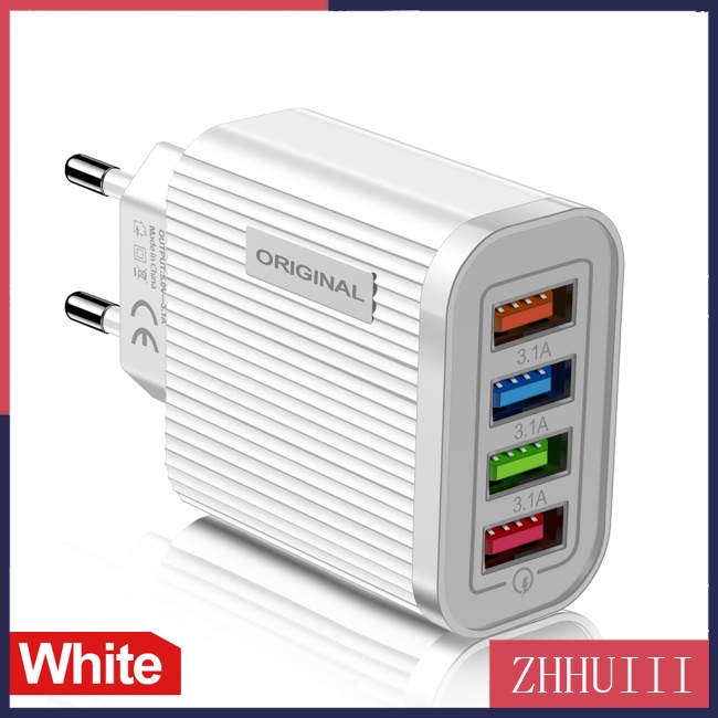 Củ Sạc Nhanh Với 4 Cổng Usb 5V / 3A Tích Hợp Đèn Led Tiện Dụng