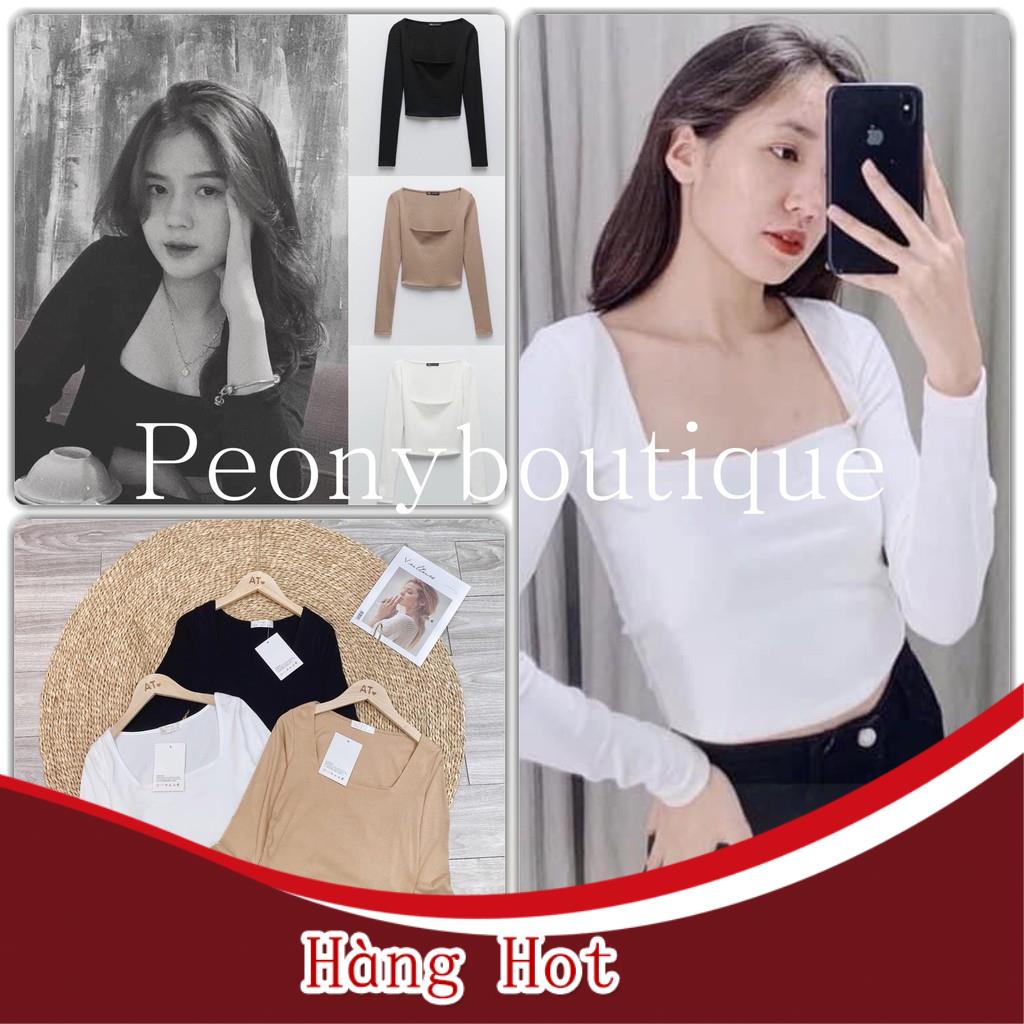 Áo Croptop Len ZIP Cổ Vuông Nữ 🌸 Thun tăm dài tay, phông trơn body dáng suông ôm màu ĐEN | TRẮNG | NUDE