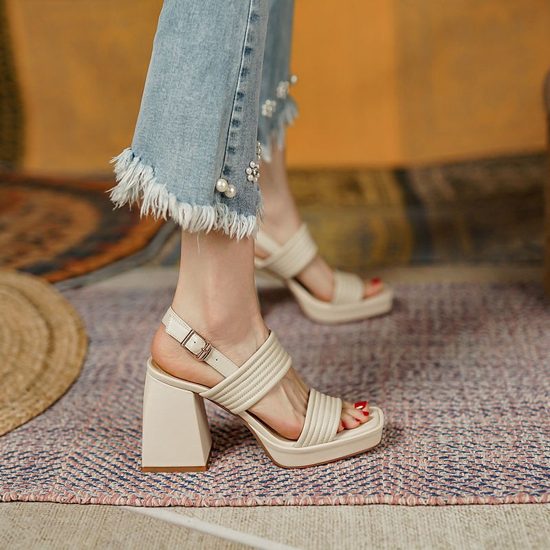 Giày Sandal Cao Gót Phong Cách Âu Mỹ Kiểu Mới Thời Trang Mùa Hè 2022 Cho Nữ