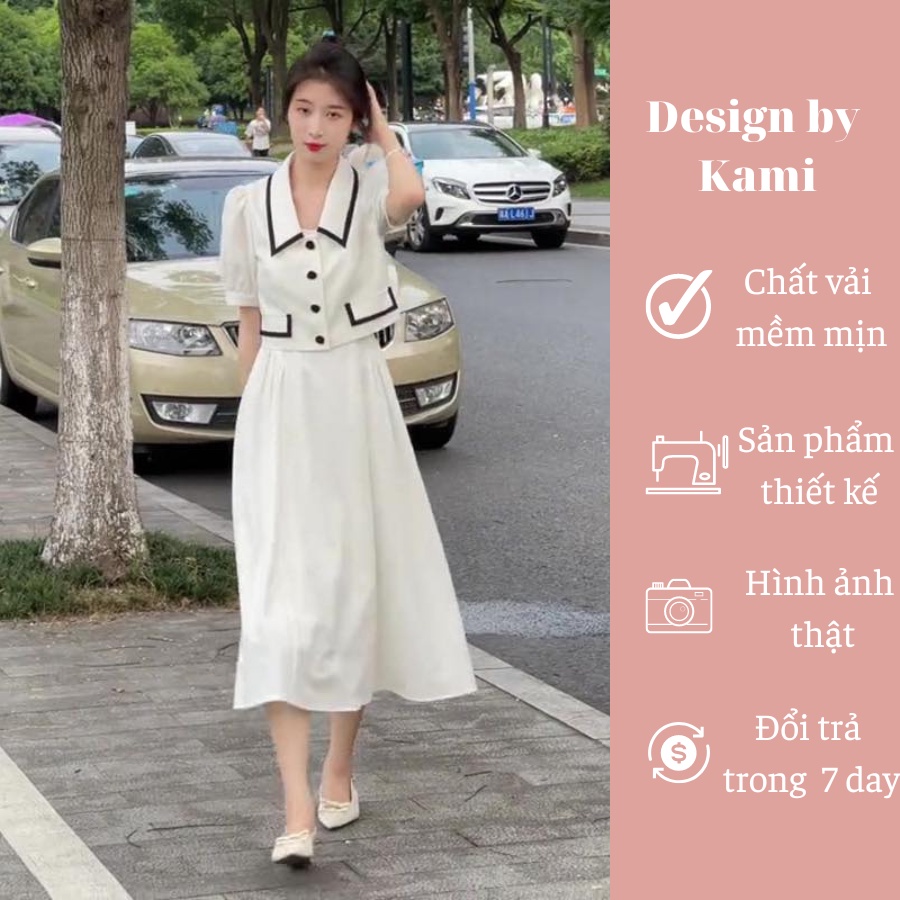 Set váy 2 dây dáng dài kèm áo khoác ngoài trắng Amon size S M L XL hàng thiết kế cao cấp- Design by Kami