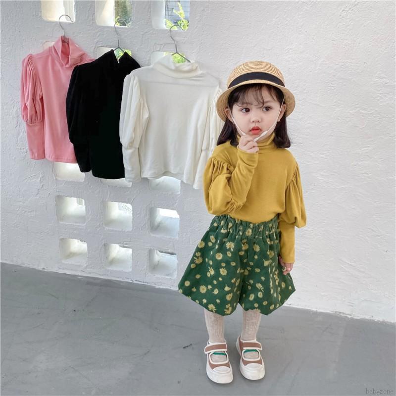 Áo Thun Tay Dài Cổ Cao Xinh Xắn Cho Bé Gái