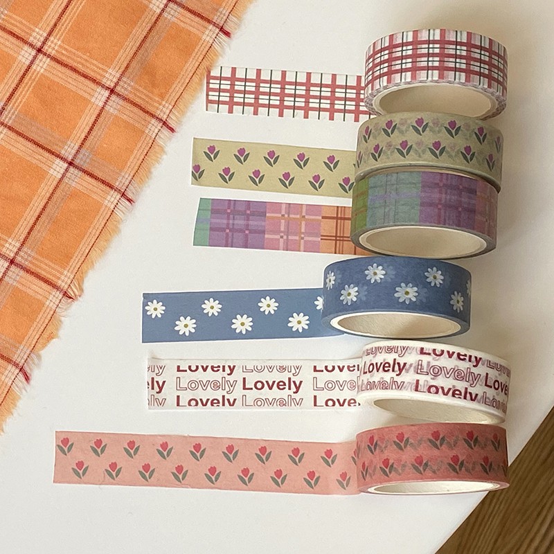 Băng Dính Washi Tape Dài 5m Họa Tiết Hoa Tulip Cổ Điển