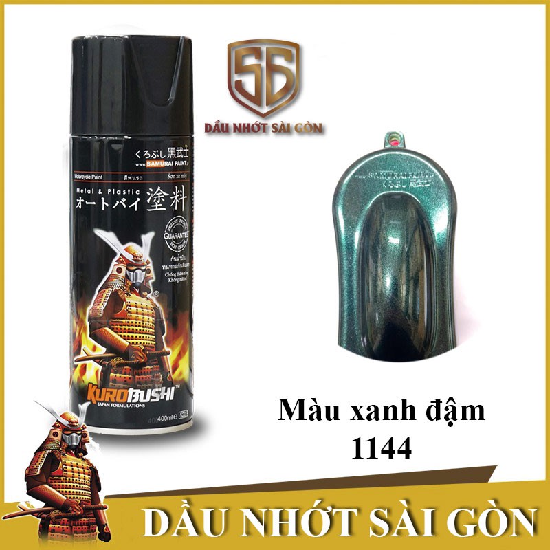 1144 _ Chai sơn xịt sơn xe máy Samurai 1144 màu xanh lá đậm ánh kim tuyến lấp lánh