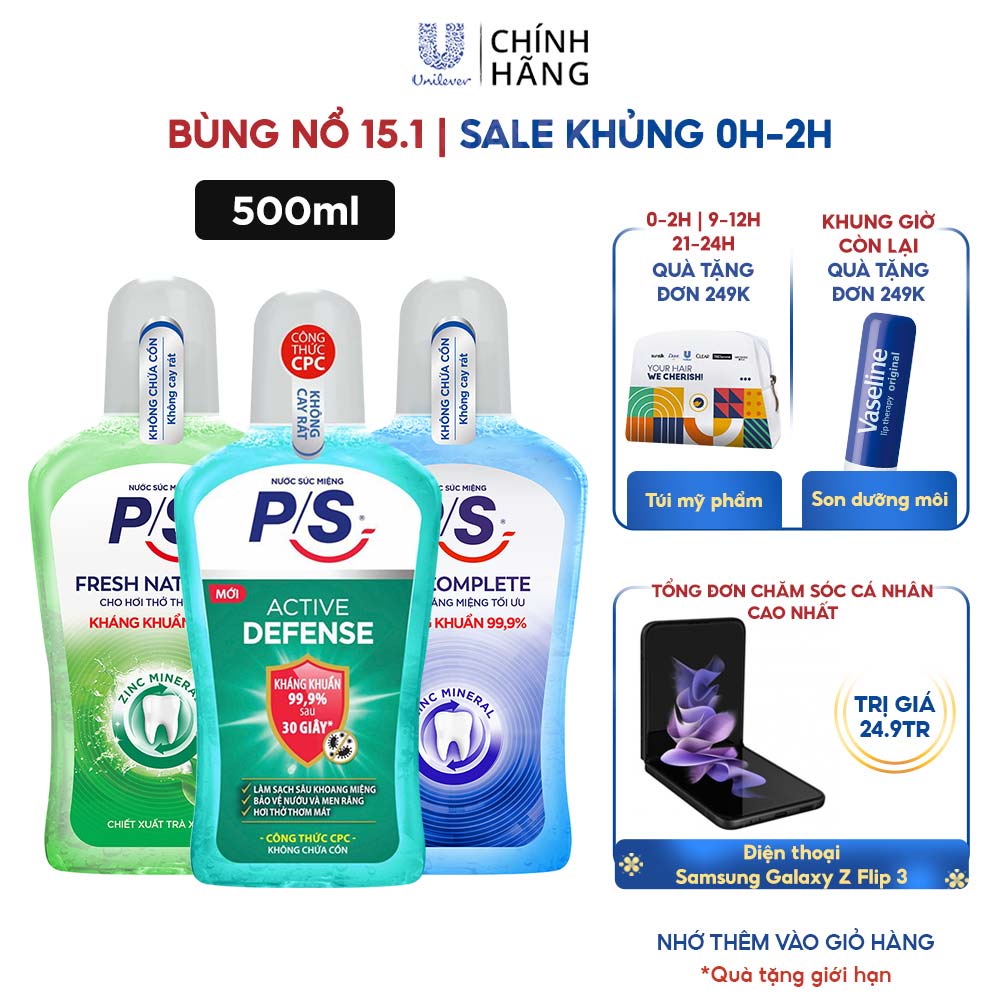 Bộ 2 Nước súc miệng P/S Chuyên gia kháng khuẩn 500ml giúp kháng khuẩn 99.9% chỉ sau 30 giây