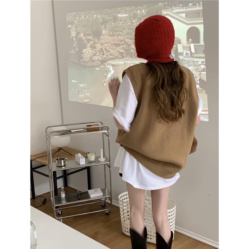 Áo Dệt Kim Sát Nách Dáng Rộng In Chữ Thiết Kế Mới Thời Trang Theo Phong Cách Hàn Quốc