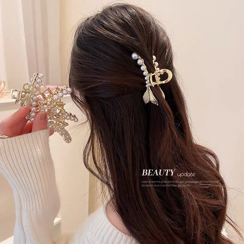 KẸP TÓC GẤP TÓC TRĂNG VÀ SAO - CÁ ĐÍNH ĐÁ NGỌC TRAI  NHÂN TẠO SIÊU ĐỘC LẠ