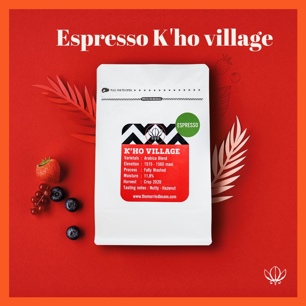 Cà Phê hạt nguyên chất Espresso Arabica K'Ho Village | Cà phê rang mộc pha máy (Túi 250gr)